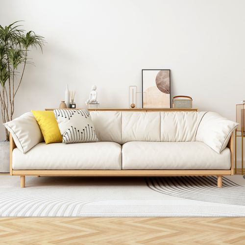 沙发日式原木小户户型客厅家具北欧直排三人皮艺实木沙发