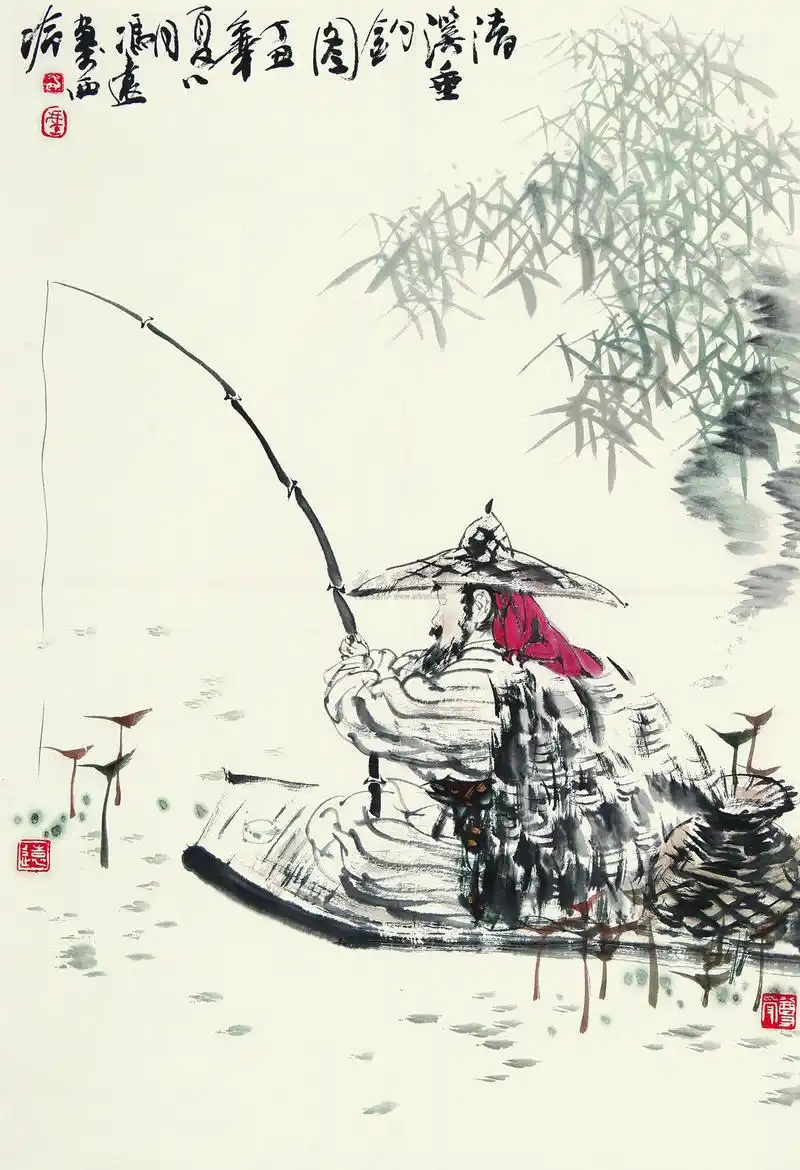 0410 清溪垂钓图 镜心 设色纸本