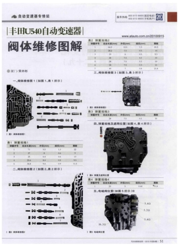 丰田u540自动变速器阀体维修图解