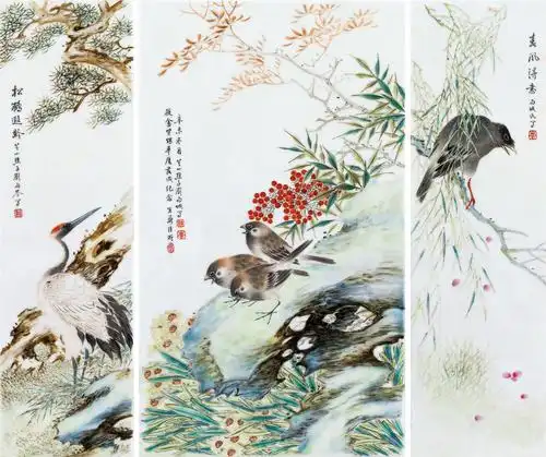 刘雨岑 花鸟中堂·粉彩三册页