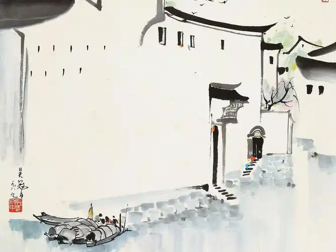 水乡古镇水墨画