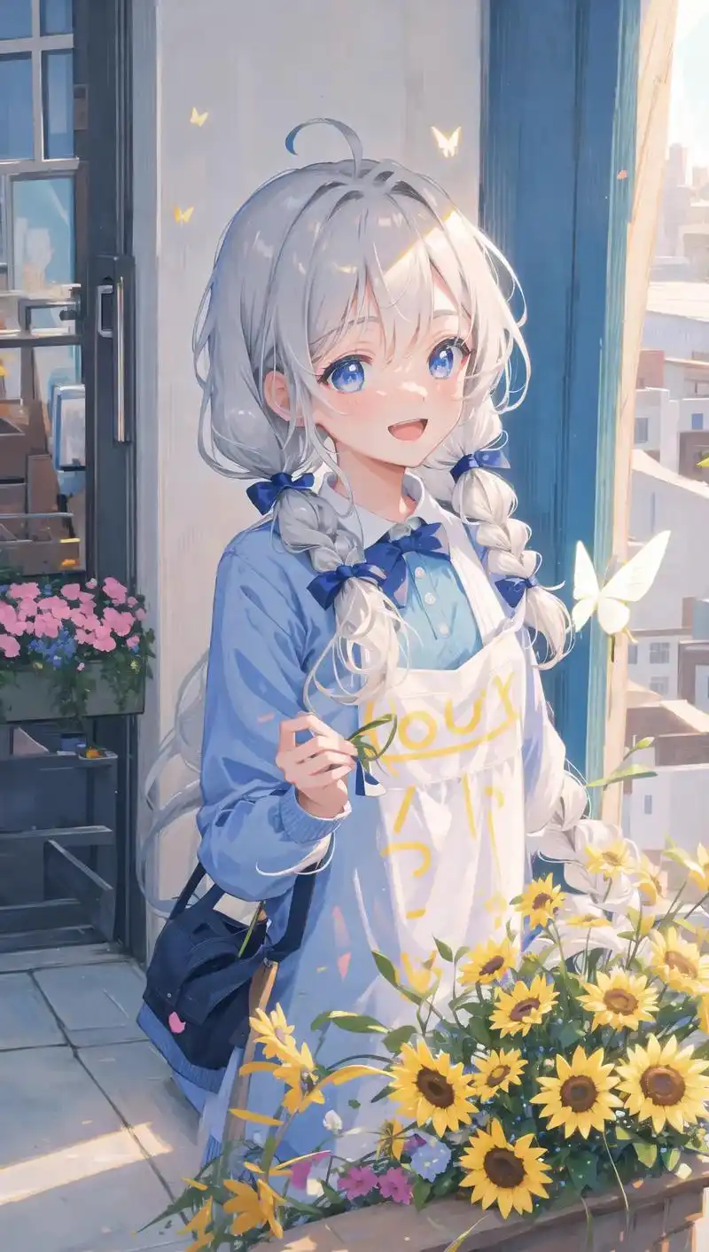 阳光与开朗的花店少女带来一天的好心情