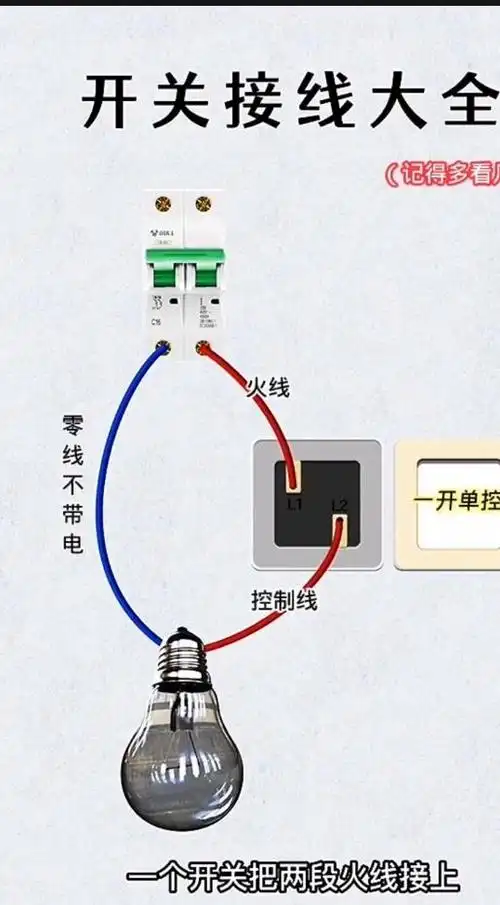 就可以通过开关控制灯的亮面,这就是单开,两个单开双控开关,火线和