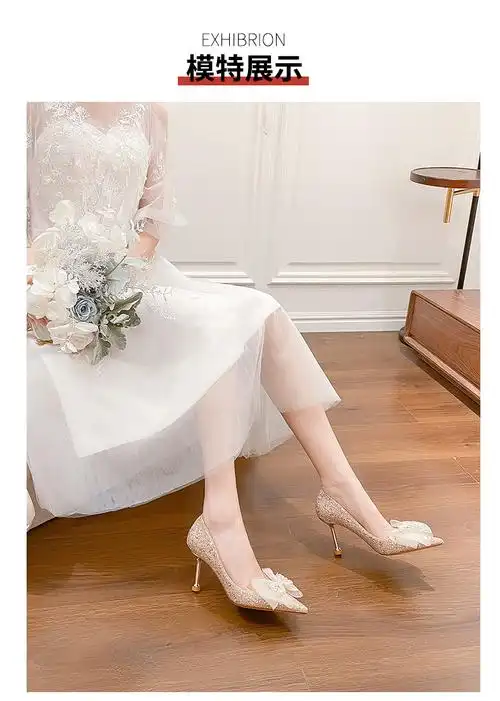 川淞高跟鞋情趣婚鞋新娘鞋秀禾主婚纱两穿水晶晚礼服款高跟不磨脚单鞋