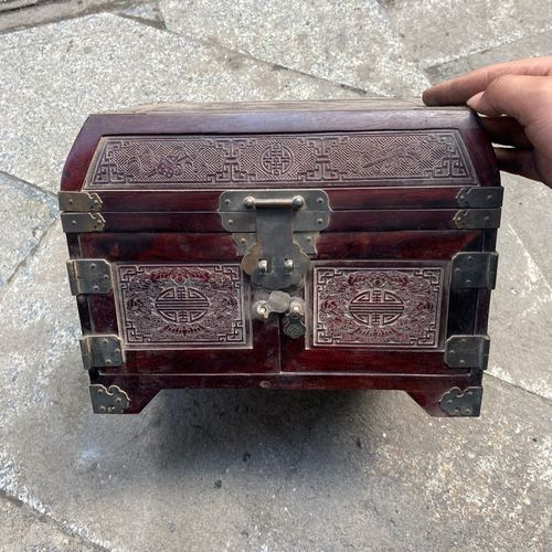 古玩古董收藏 花梨木雕刻箱子 首饰盒 首饰箱 雕刻嫦娥奔月盒子