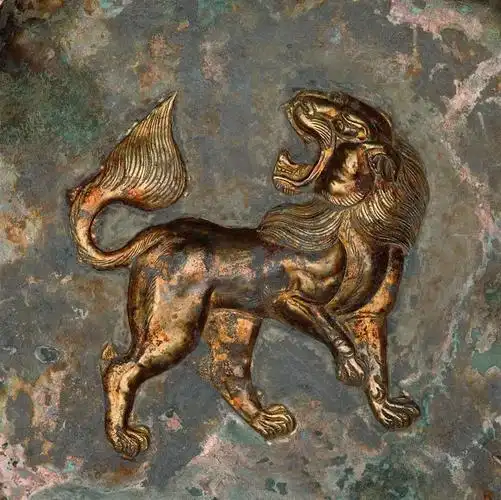 鎏金银盘上的狮子纹