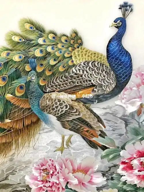 单面绣苏绣孔雀牡丹图华贵大气之美