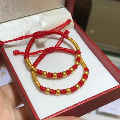 299黄金六六大顺转运珠红绳手链