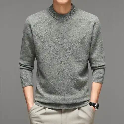 恒源祥品牌100羊毛衫男士针织衫圆领套头加厚毛衣休闲上衣新款