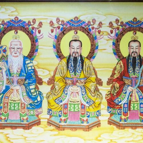 道家三清神像太上老君三清祖师画像灵宝天尊元始天尊牌匾挂画实木