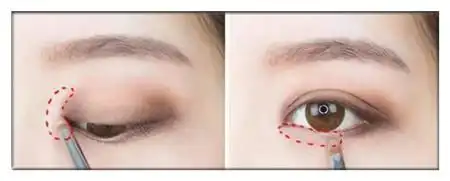 step8:在眼尾的位置涂抹上深咖色眼影,提升立体感.