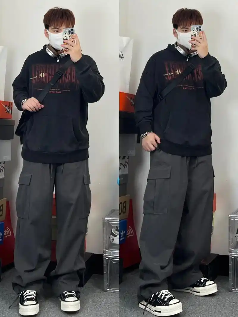 180斤胖男生 | 街头感工装裤穿搭