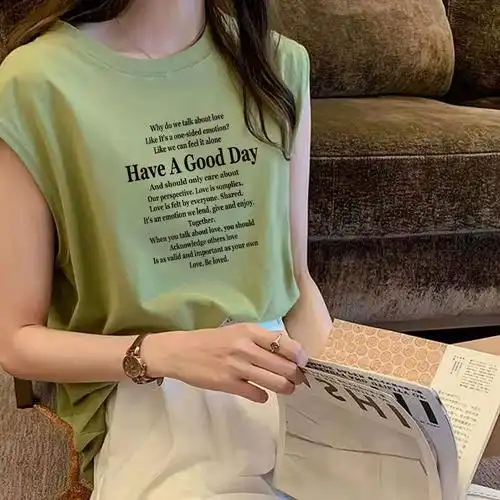 潮牌字母宽松百搭无袖背心女港味bf风运动打底衫上衣谁穿谁瘦