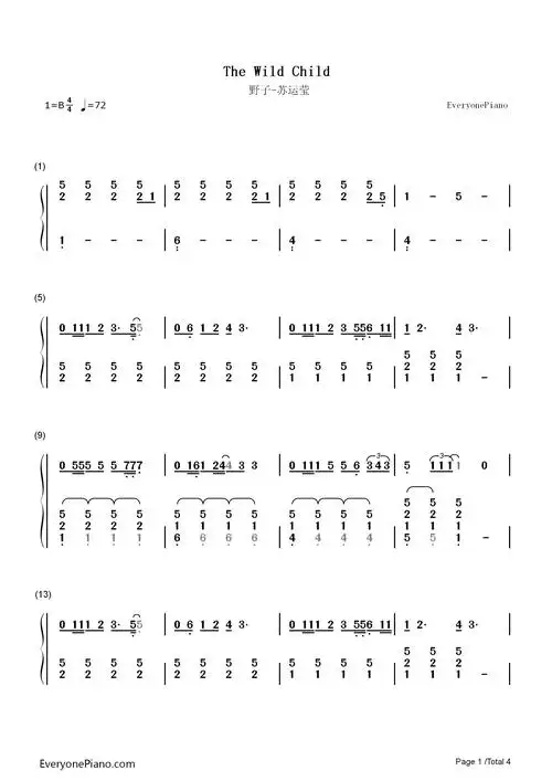 野子-苏运莹-钢琴谱文件(五线谱,双手简谱,数字谱,midi,pdf)免费下载