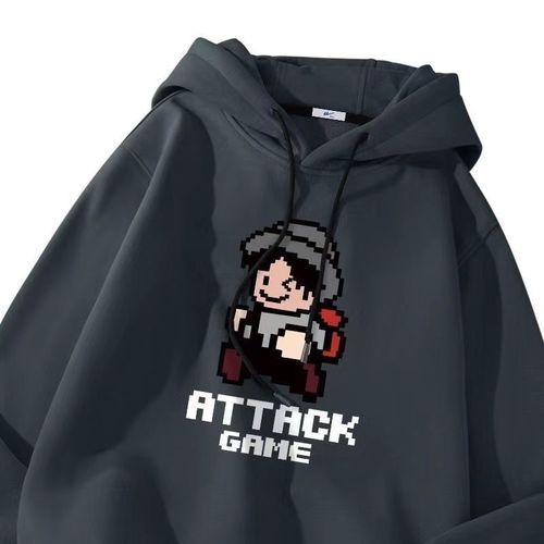 2023新款春秋日系像素风连帽卫衣男士休闲百搭oversize青少年外套