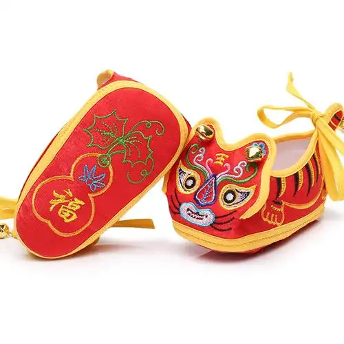 男女婴儿虎头鞋手工宝宝老虎鞋婴儿满月百天周岁老虎头鞋春秋软底