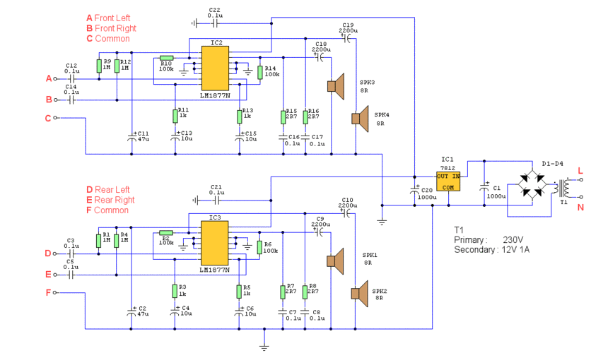 两个lm1778n构建四声道功放