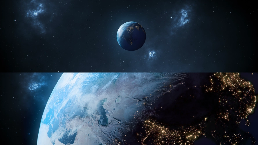 4k宽屏科幻星空地球昼夜交替