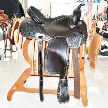 西部鞍马鞍皮鞍马术用品自然旋转马镫全套配件 全皮西部15寸