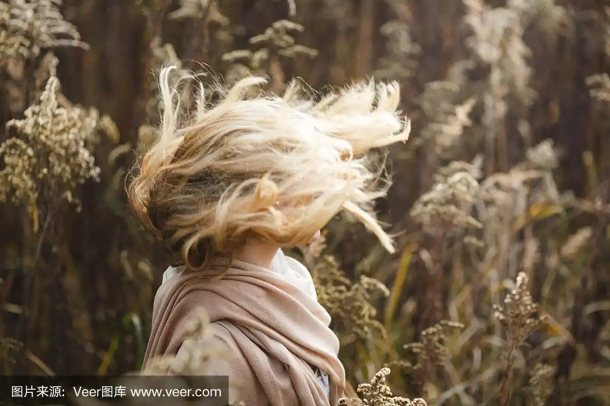 风吹过头发的女孩