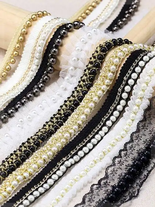 珍珠手缝缎带花色凉席卷边多色贴合服装面料辅料花边