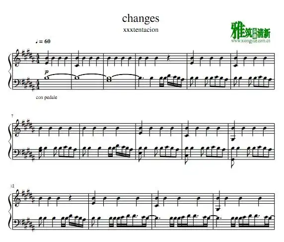xxxtentacion - changes钢琴谱