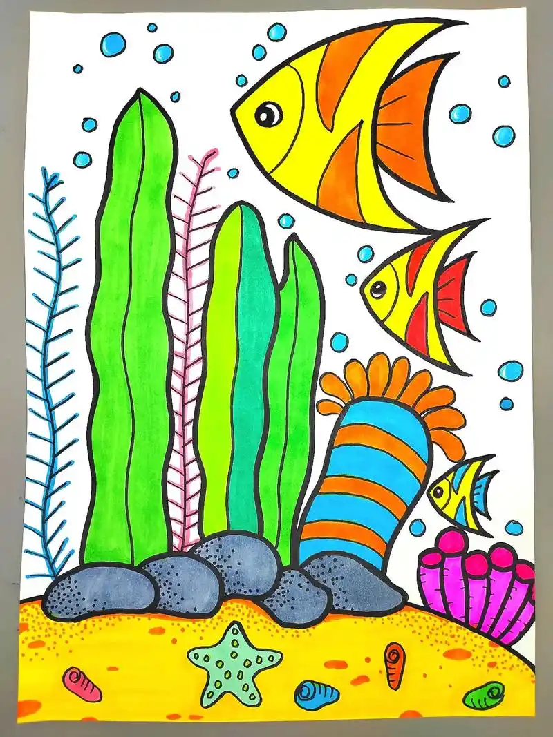 美丽的海底世界创意画合集来了,快收藏起来,有时间和孩子一起画 - 抖