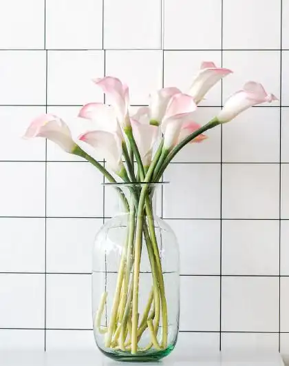 颜物 马蹄莲仿真花玻璃花瓶 绢花假花人造花 家居餐桌摆设装饰品插花