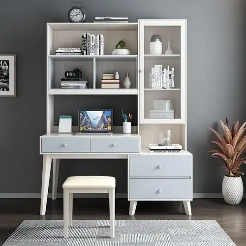 实木电脑书桌简约现代家用高中学生写字书架书柜组合一体男孩优惠券