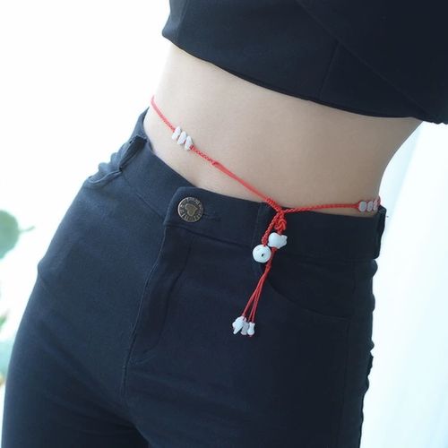 本命年红绳腰链女ins天然翡翠挂件配饰转运珠招桃花肚皮舞民族风