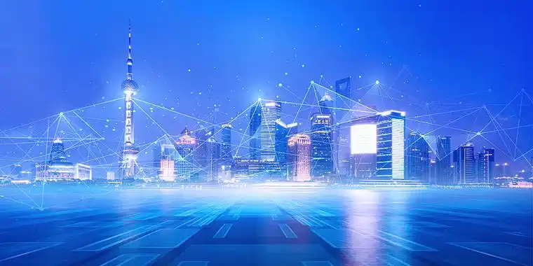 创新发展产业发展蓝色科技感城市夜景经济商务金融发展线条光晕背景