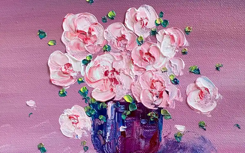 油画|【自学油画教程 】刮刀画粉色系花~满满的少女心_哔哩哔哩_bili