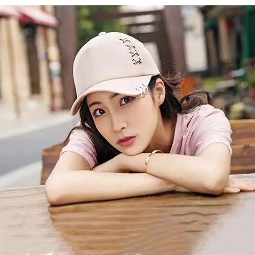 侧边环链条棒球帽女遮阳防晒帽子纯色潮牌街头小众个性情侣鸭舌帽