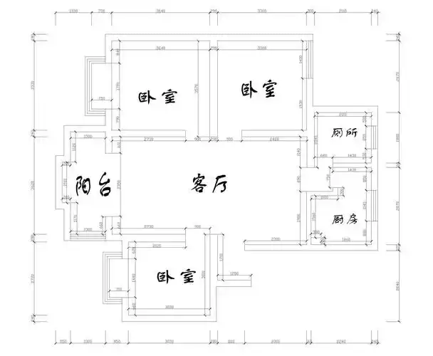 简装三室一厅平面图