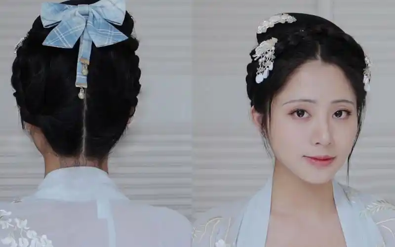 汉服发型教程一款无发包温柔可爱的适合日常出行古风汉服发型2