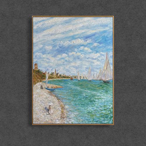 印象斑斓 莫奈名画 帆船比赛 圣达特勒斯的海滩 高档手绘油画 印象派