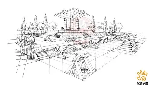 广场设计手绘线稿