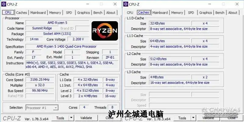 amd四核ryzen 5 1400 参数表
