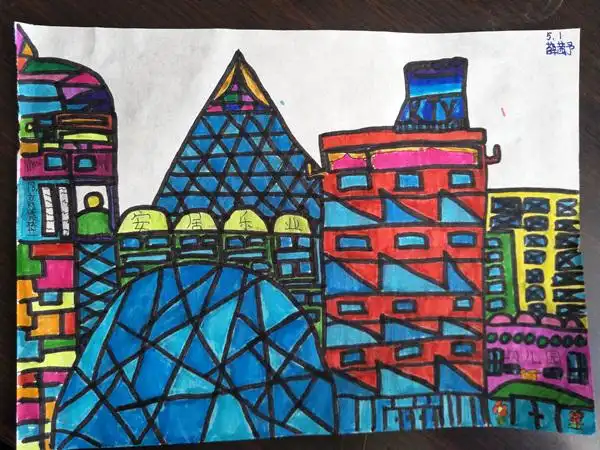 拐磨子小学·薛茜予·美术作品·《高楼大厦》