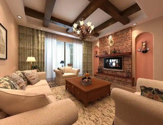 三居室美式风格客厅电视背景墙_美式乡村装修效果图