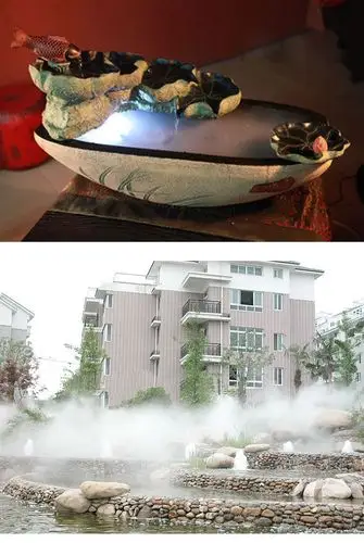 水池大雾量3头漂浮雾化器假山流水加湿器鱼池水族景观彩灯造雾器_不