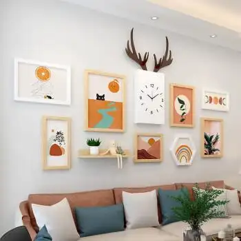 北欧风客厅照片墙沙发背景墙面装饰创意相片墙相框挂墙组合免打孔白原