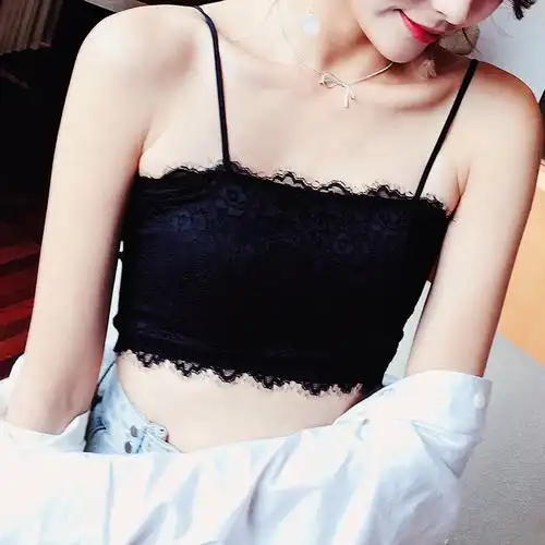 可莉允裹胸女带胸垫打底小背心学生防走光细带短款吊带性感蕾丝抹胸