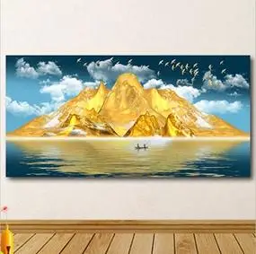 背靠金山客厅装饰画人财两旺靠山图挂画办公室招财风水聚财墙贴画