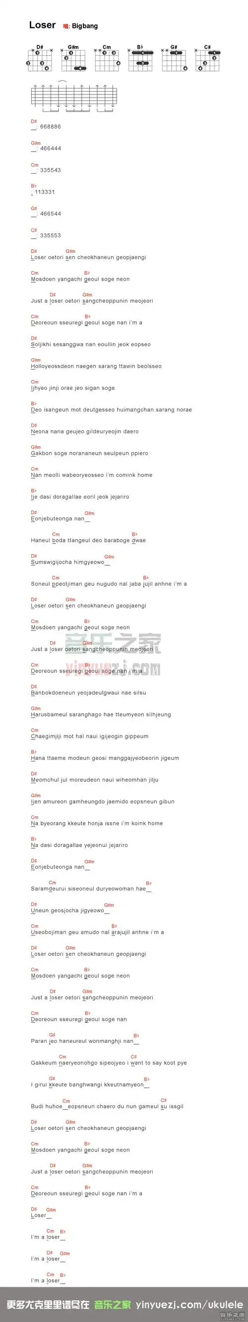 bigbangloser吉他弹唱谱txt