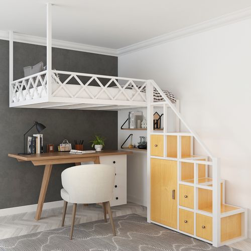 高架床小户型阁楼式床省空间复式二楼床上床下桌单身公寓双人床