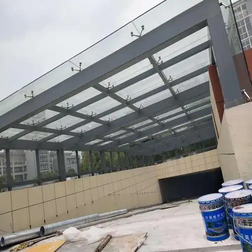 钢结构玻璃雨棚门头轻钢遮阳棚安装钢化夹胶玻璃雨棚