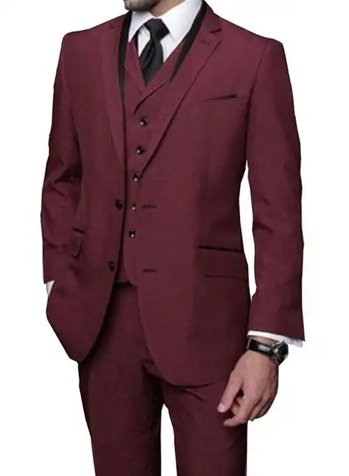 loveetoo 3-piece burgundy groom tuxedos business formal suits