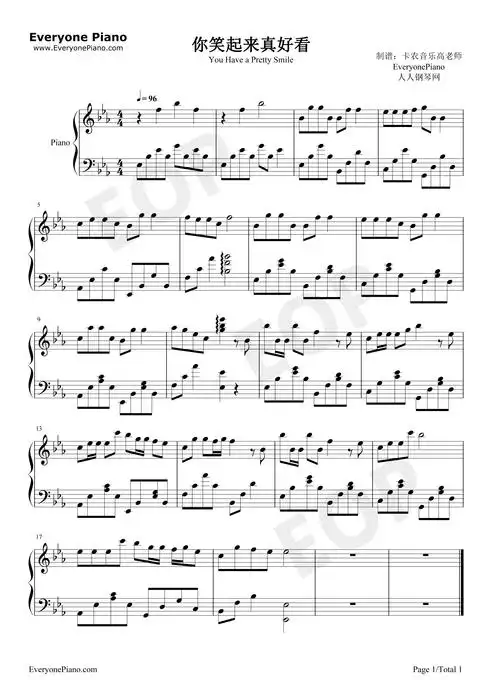 你笑起来真好看-像春天的花一样-抖音神曲五线谱预览1