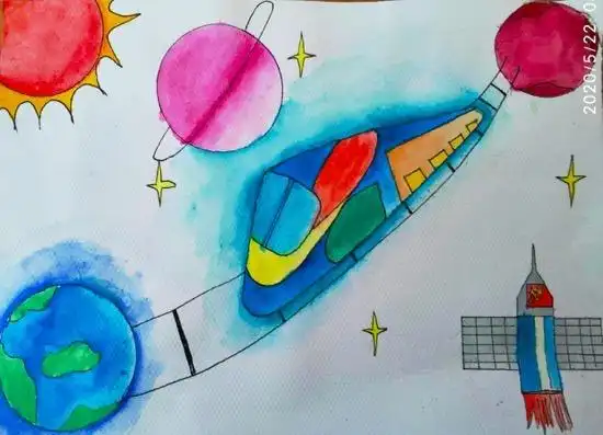 苏布桐的科学创想画《宇宙列车》